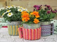 Blumentopfhüllen in Tunesischer Häkeltechnik