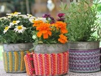 Blumentopfhüllen in Tunesischer Häkeltechnik